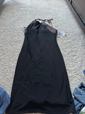 Morgan & Co. One-Shoulder Black Dress with Metallic Accent